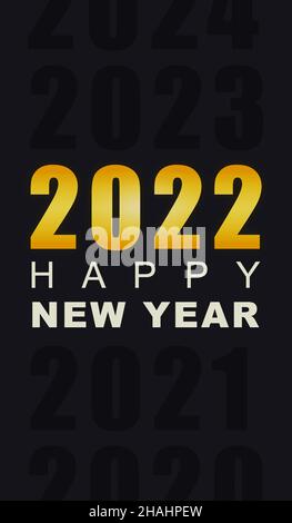 Schwarze und goldene 2022 Neujahrskarte`s. Stockfoto